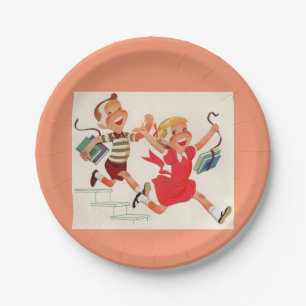 Assiettes En Carton frère et soeur sur leur chemin à l'école