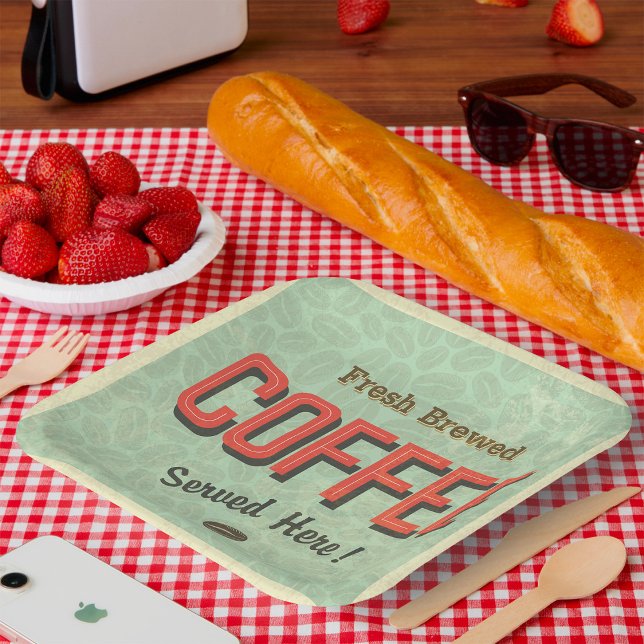 Assiettes En Carton Fresh Brewed Coffee Served Here (Créateur téléchargé)
