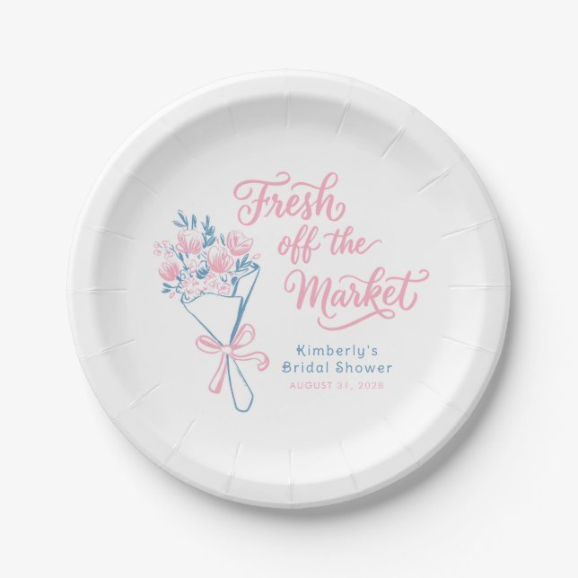 Assiettes En Carton Fresh Off The Market Dusty Blue Pink Bridal Shower (Devant)