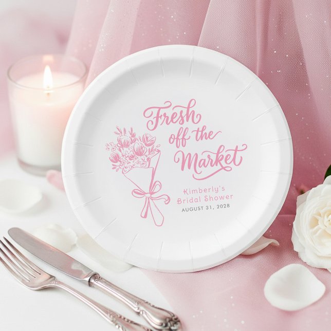 Assiettes En Carton Fresh Off The Market Pink Garden Bridal Shower (Fresh Off The Market Pink Floral Whimsical Bridal Shower Plates)