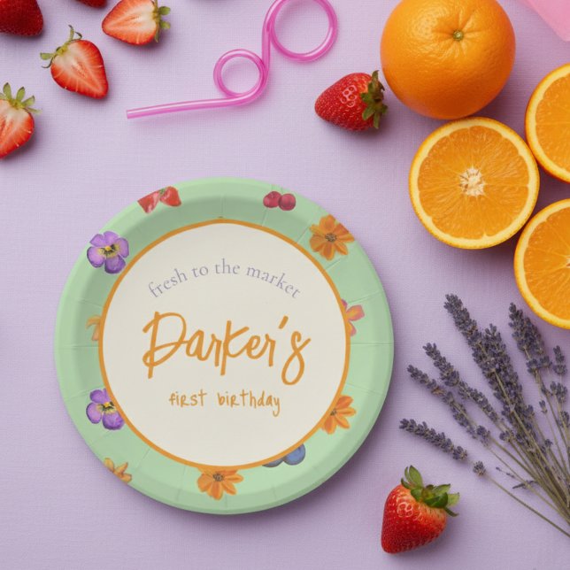 Assiettes En Carton Fresh to the Market First Birthday Theme - Floral (Celebrate your little one’s first birthday with a fresh and vibrant theme! )