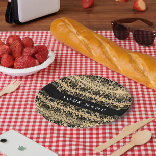 Assiettes En Carton Fret Grec Arabesque Brown, Votre Nom, Personnalise