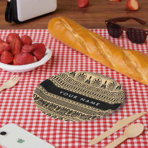 Assiettes En Carton Fret grec, Clé de méandre mixte, Brown, Votre Nom