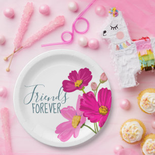 Assiettes En Carton Friends Forever fleurs et papillons lumineux