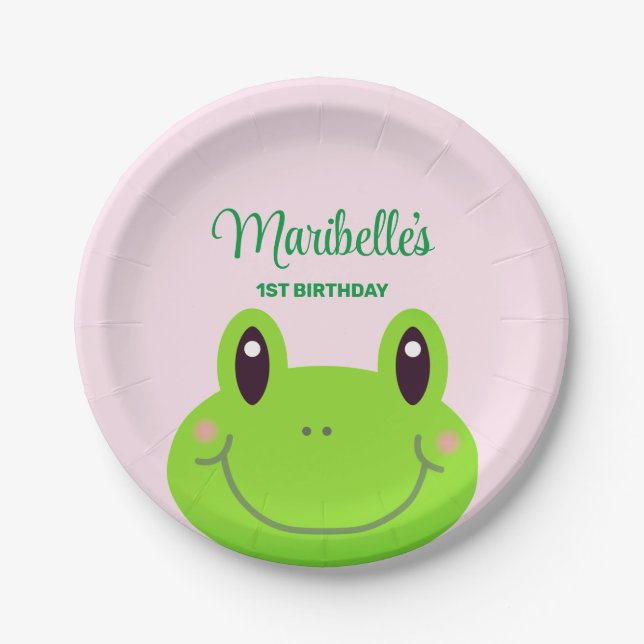 Assiettes En Carton Frog Anniversaire de enfant Party mignon rose (Devant)