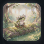 Assiettes En Carton Frog Wearing a Floral Crown In Forest<br><div class="desc">A whimsical frog adorned with a delicate flower crown sits atop a moss-covered log,  bathed in serene sunlight filtering through the trees</div>