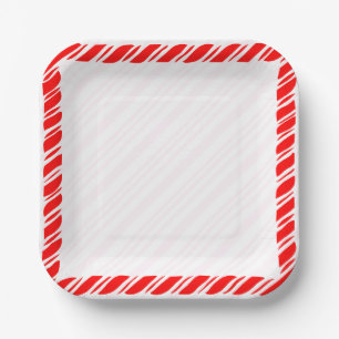 Assiettes En Carton Frontière de canne à bonbon Noël déco personnalisé