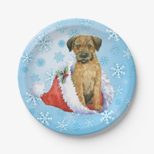 Assiettes En Carton Frontière de Noël Terrier