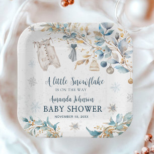 Assiettes En Carton Frosty Little Snowflake Clothesline Baby Shower