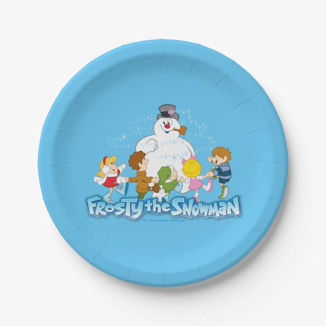 Assiettes En Carton Frosty the Snowman™ | Frosty & Enfants Jouer (Devant)