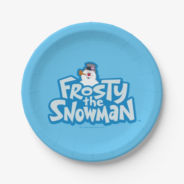 Assiettes En Carton Frosty the Snowman™ | Logo empilé gelé (Devant)