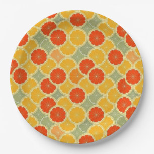 Assiettes En Carton Fruit d'agrumes rétro gai