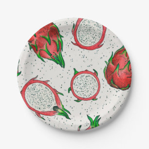 Assiettes En Carton Fruit de dragon rouge sur blanc