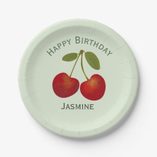 Assiettes En Carton Fruit rouge de cerises, joyeux anniversaire