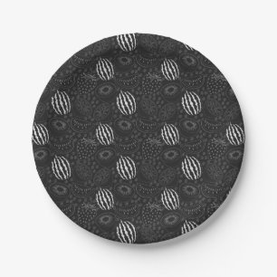 Assiettes En Carton Fruit sans couture motif noir et blanc Tropical