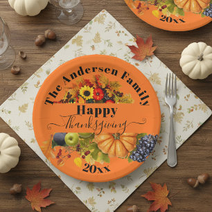 Assiettes En Carton Fruits D'Automne Fleurs Et Bon thanksgiving De Fol