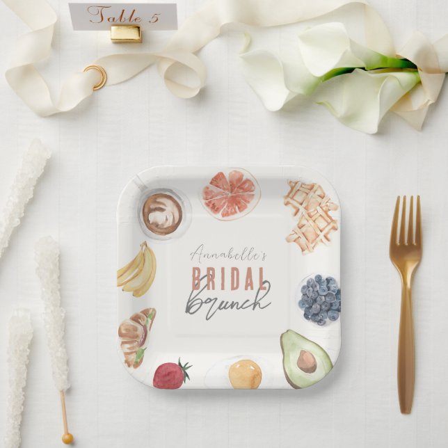 Assiettes En Carton Fruits de café gaufre Aquarelle Brunch nuptial (Mariage)