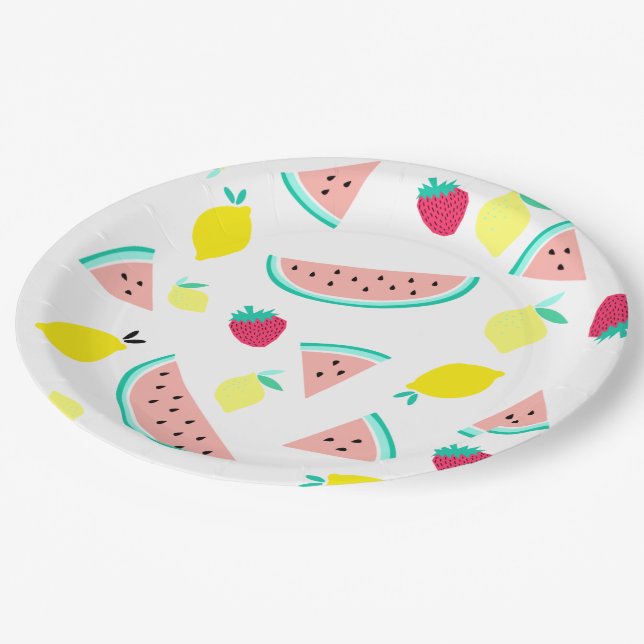 Assiettes En Carton fruits d'été colorés (Angle)