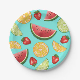 Assiettes En Carton Fruits d'été colorés Pastèque Fraise Citron vert