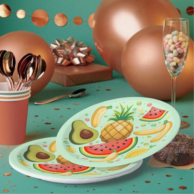 Assiettes En Carton Fruits d'été frais Motif (Multi)