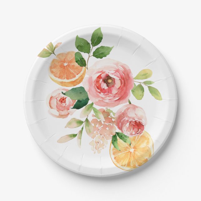 Assiettes En Carton Fruits et fleurs frais Aquarelle Design (Devant)