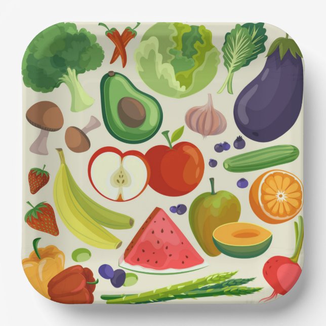 Assiettes En Carton Fruits Légumes (Recto)
