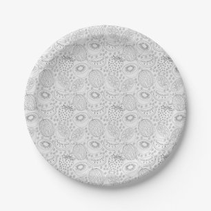 Assiettes En Carton Fruits tropicaux sans couture motif noir et blanc