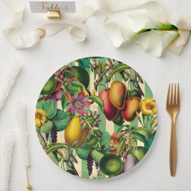 Assiettes En Carton Fruits verts et fleurs Jardin Retro Style (Mariage)
