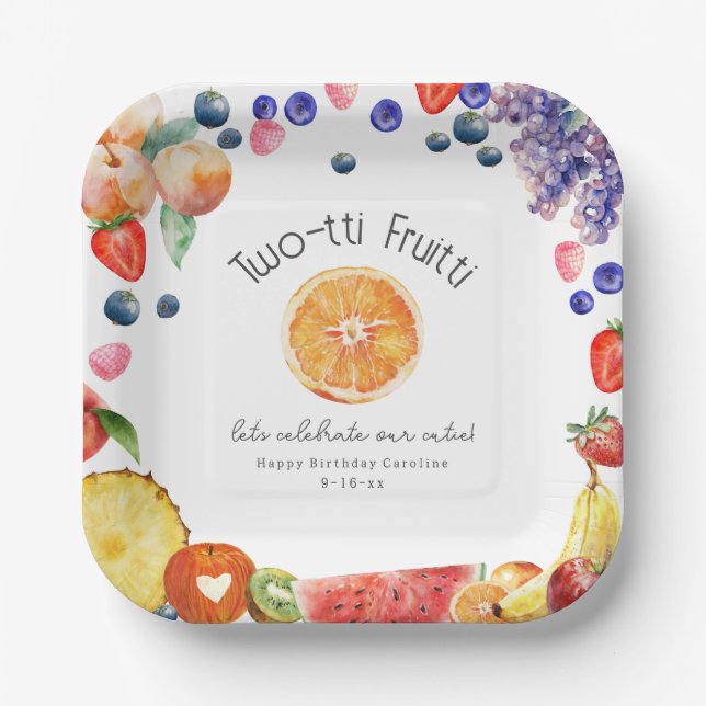 Assiettes En Carton Fruitti à deux tti Cutie Fruit Anniversaire (Recto)