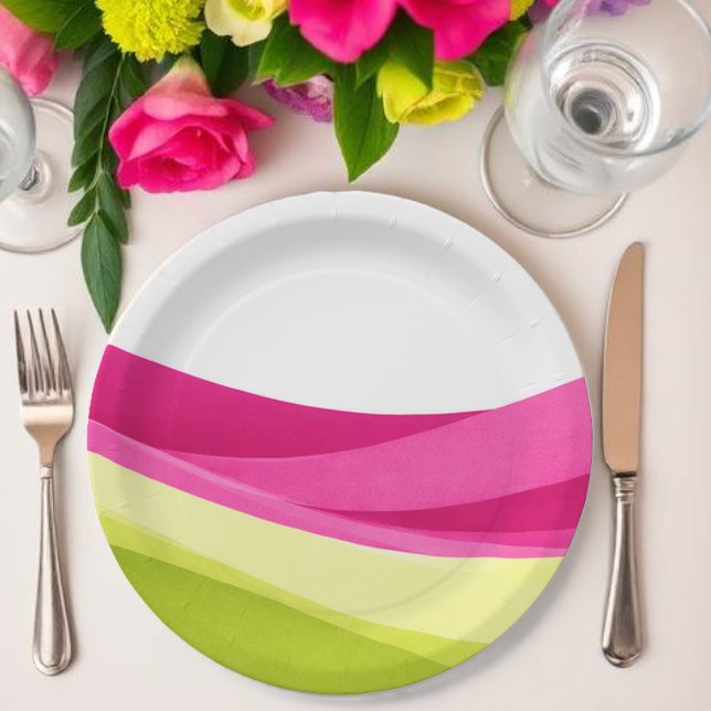 Assiettes En Carton Fuchsia et Vert Citron (Fuchsia and Lime Green Paper Plates)