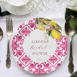 Assiettes En Carton Fuchsia Majolica magenta tuiles douche nuptiale<br><div class="desc">Carreaux Fuchsia Majolica magenta avec bouquet de citrons nuptiale douche vaisselle personnalisée assiettes de fête.</div>