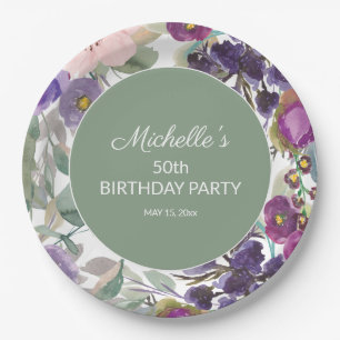 Assiettes En Carton Fuchsia rose floral sauge vert 50e anniversaire