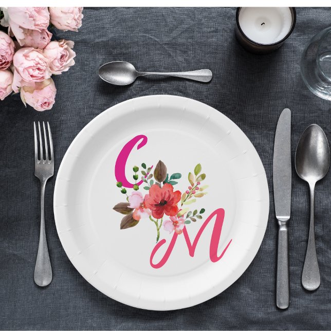 Assiettes En Carton Fuchsia rose orange violet brillant et gras floral (Créateur téléchargé)