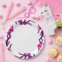 Fuchsia Sakura Blossoms Peinture Plaque Papier