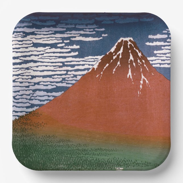 Assiettes En Carton Fuji rouge, Aka Fujiyama Volcan Katsushika Hokusai (Recto)