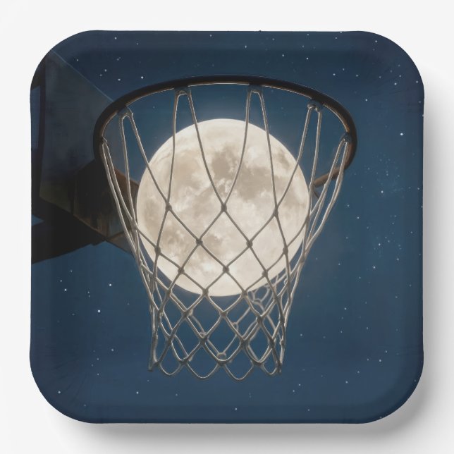 Assiettes En Carton Full Moon In a Basketball Net (Recto)