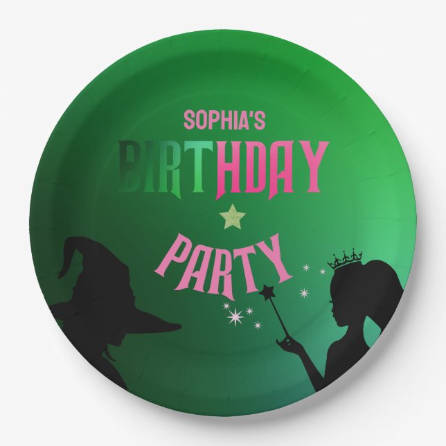 Assiettes En Carton Fun Anniversaire Soirée Vert Rose Glinda (Devant)