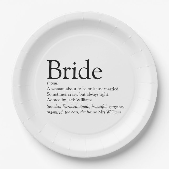 Assiettes En Carton Fun Bride Définition Fête des mariées Moderne (Devant)