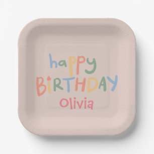 Assiettes En Carton Fun Colorful Pink Editable Anniversaire de enfant 
