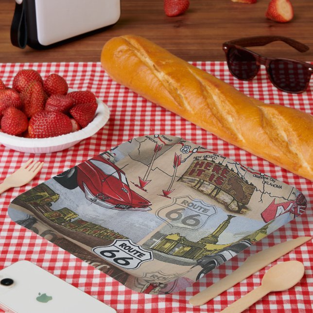 Assiettes En Carton Fun Colorful Route 66 Collage Motif (Pique-nique)