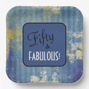 Assiettes En Carton Fun Denim Motif Cinquante et FABULEUX! Anniversair