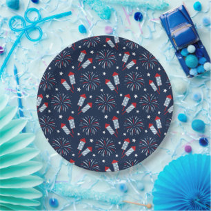 Assiettes En Carton Fun Fireworks 4 juillet Rouge Blanc Bleu