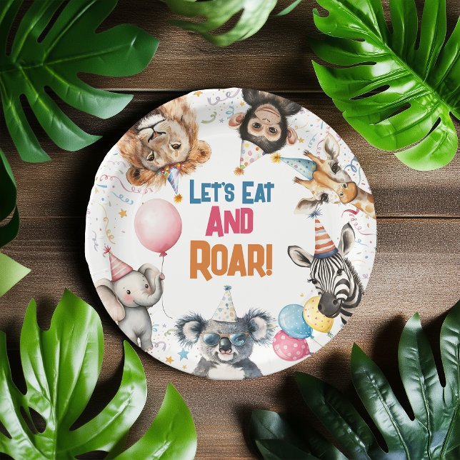 Assiettes En Carton Fun Fun Animaux Première Anniversaire Safari (Wild Fun Party Animals First Birthday Safari Paper Plates)