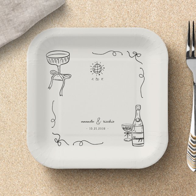 Assiettes En Carton Fun Fun Français Whimsical Main Drag Engagement Pa (Créateur téléchargé)