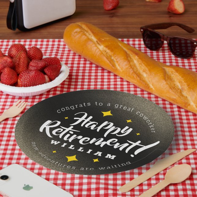 Assiettes En Carton Fun Gold Glitter Stars Retirement New Adventures (Pique-nique)