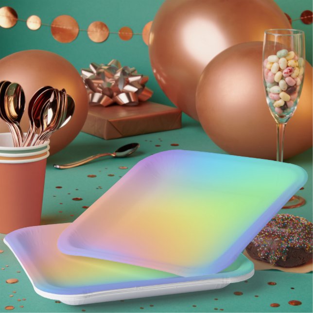 Assiettes En Carton Fun Pastel Rainbow Gradient (Multi)