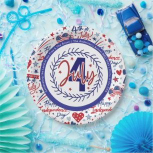 Assiettes En Carton Fun personnalisé 4 juillet Rouge Blanc Bleu