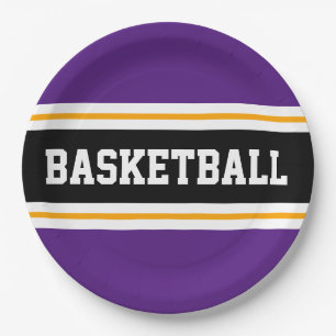 Assiettes En Carton Fun Royal violet noir Jaune BASKETBALL rayures