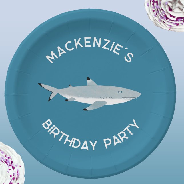 Assiettes En Carton Fun Shark Underwater Birthday Party (Fun shark underwater themed personalized birthday party paper plates)