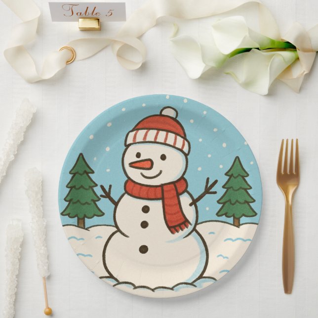 Assiettes En Carton Fun Snowman mignon Noël (Mariage)